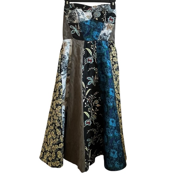 NWOT Anthropologie Floral Patchwork Sweetheart Strapless A Line Midi Dress SZ 6 - Picture 2 of 16